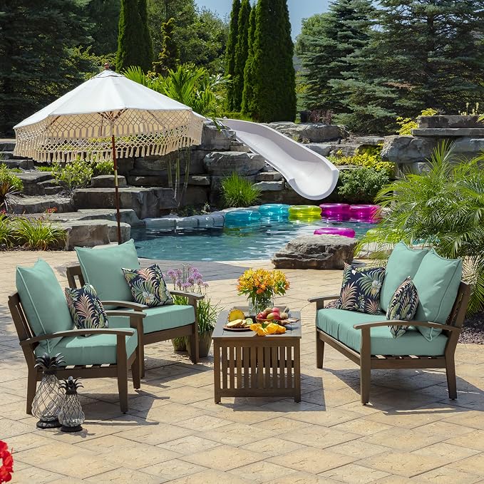 Arden Deep Seat Outdoor Chair Cushion Set (2-Pack), 24 in x 24 in, Weather-Proof, Rain-Proof, Fade Resistant Patio Cushion Set for Chair, Sofa, and Couch Aqua Leala | Outdoor Sofa, Couch, Conversation Set, Weather-Proof, Rain-Proof, Fade Resistant for ...