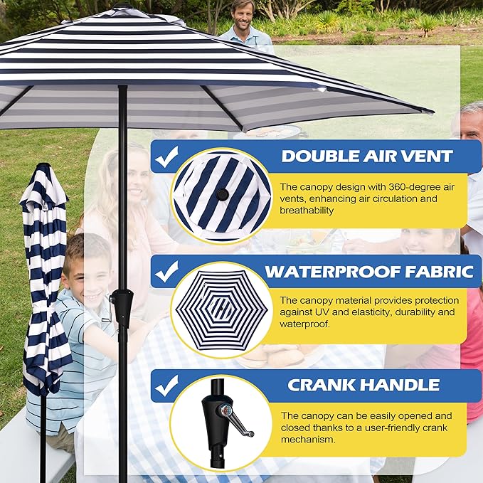 Sunnyglade 9FT Outdoor Patio Umbrella, Market & Table Umbrella with 6 Sturdy Ribs and Crank System, Fade-resistant & Waterproof for Garden Backyard Poolside Deck