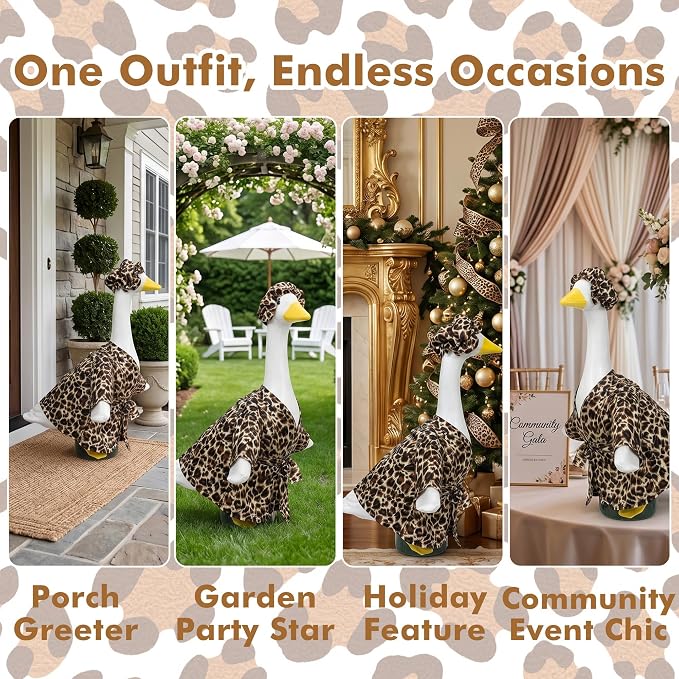holoith Leopard Porch Goose Outfit for 23 inch Goose Statue | Leopard Print Bathrobe, Cap, Summer Porch Goose Clothes Decor Lawn Yard Garden Patio Decor