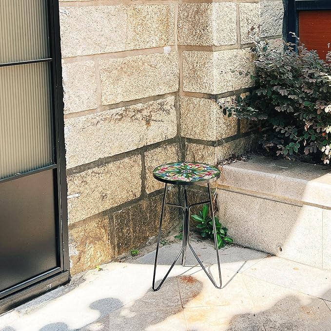 Mosaic Hummingbird Outdoor Side Tea Table, Glass Plant Tables Indoor Decorative Metal Patio Table, Valentine's Day Outdoor Tables Unique Furniture-Weather-Resistant Patio Valentine's Day Decor