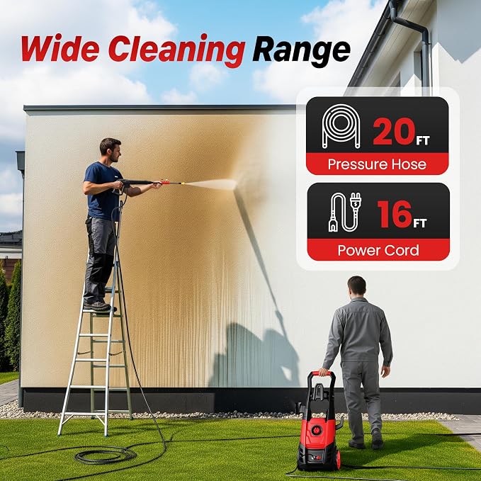 Electric Pressure Washer, 2.5 GPM Power Washer with Foam Cannon, Electric High Pressure Washer with 4 Quick Connect Nozzles for Cars, Driveways, Fences, Patios, Home Cleaning