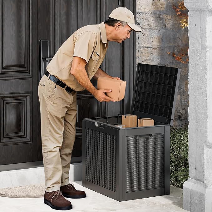 Bifanuo 35 Gallon Waterproof Outdoor Deck Box W/Locking Hole, Organizer Storage Box with Side Handles, Outdoor Storage & Organizing Supplies, Storage Boxes for Patio, Garden, Backyard
