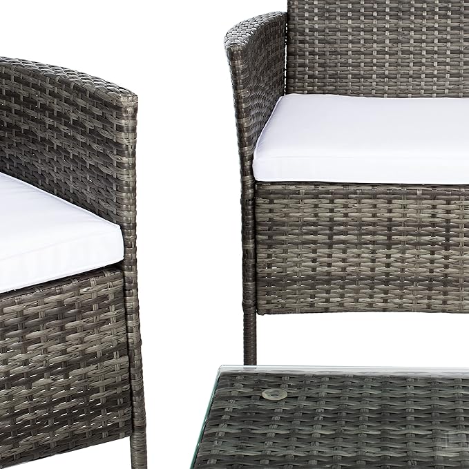 SAFAVIEH Outdoor Collection Bandele Grey Brown/White Cushion 4-Piece Conversation Patio Set PAT7506C