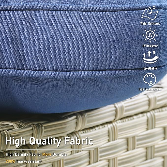 HOOOWOOO 9 Piece Patio Furniture Conversation Sets with Swivel Rocking Chairs,Outdoor Wicker Furniture with Ottoman,All Weather Resistant High Back Rattan Conversational Set(Navy Blue)