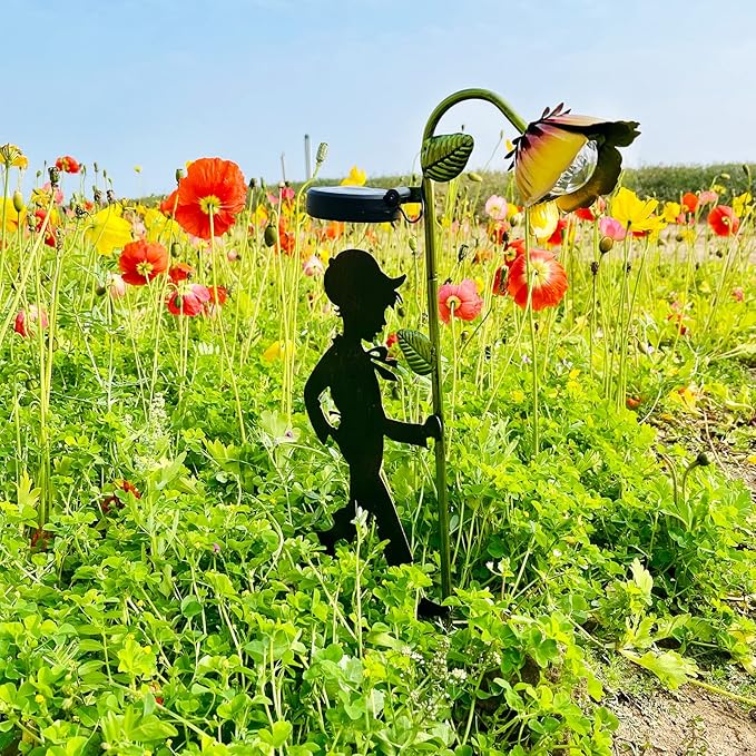 Solar Garden Lights 2 Pack, Boy Girl Silhouettes LED Landscape Lights, Metal Outdoor Decorative for Garden, Landscape, Path, Yard, Patio, Driveway