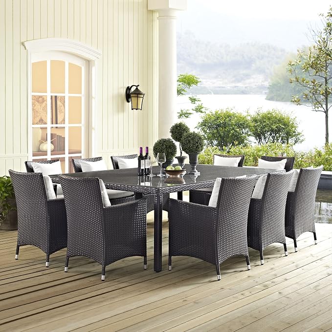 Modway Convene Wicker Rattan Outdoor Patio 90" Rectangular Dining Table in Espresso