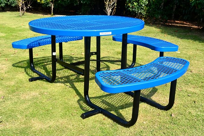 Heavy Duty ADA Outdoor Picnic Table, Expanded Metal, Wheelchair Accessible (Blue, 46 Round)