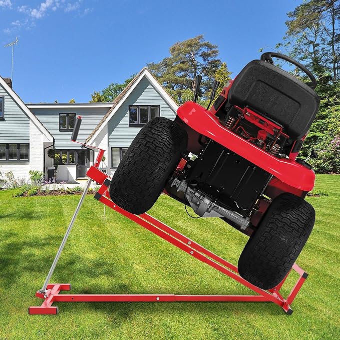Foldable Lawn Mower Lift for Riding Tractors, Portable Lawn Mower Jack Lift Zero Turn & Telescoping Lawns Tractor Lifts with Adjustable Height/Manual or Power Handles, 880 LBS Capacity (Red 1)