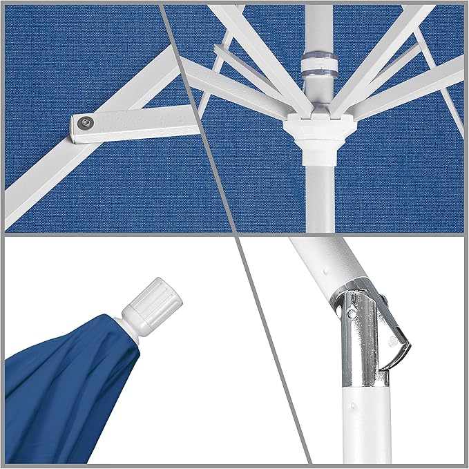California Umbrella 11Ft Premium Sunbrella Patio Umbrella, Hand-Crank, Tilt-Collar, White Frame, Regatta Fabric