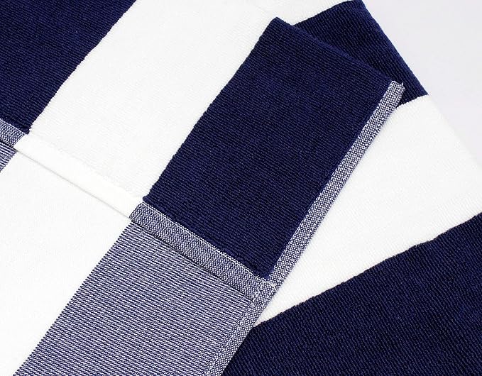 COTTON CRAFT Pool Lounge Chair Cover - 2 Pack - Chaise Beach Picnic Spa Towel - Cabana Stripe - Soft Premium Ringspun Terry Cotton - Oversized - 32 inch Wide x 82 inch Long with 7 inch Pocket – Navy