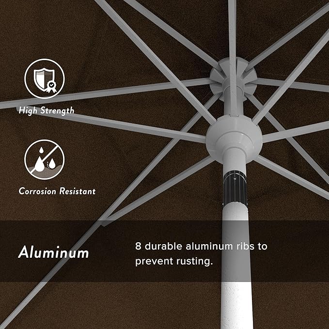 California Umbrella 7.5' Rd. Aluminum Patio Umbrella, Crank Lift, Collar Tilt, White