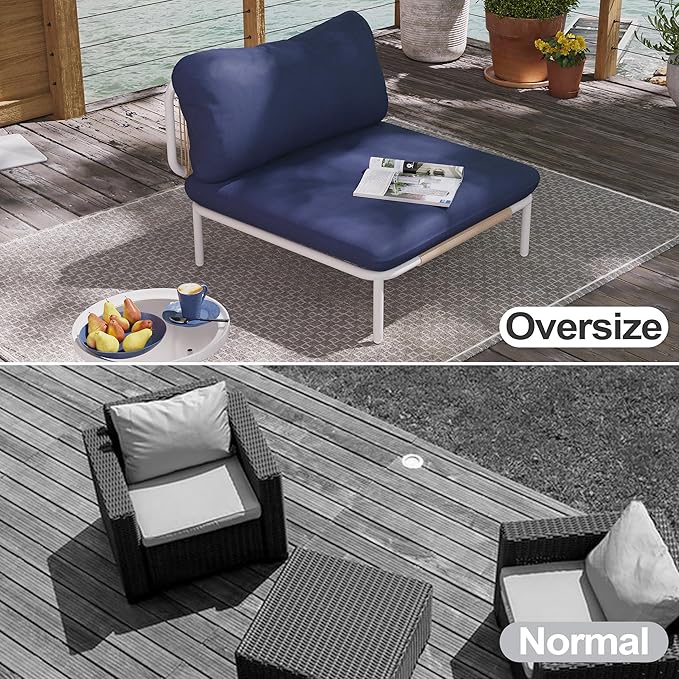 Oversized Patio Furniture Set, Outdoor Patio Furniture Single Sofa, 2-seat Conversation Set with Cushion for Indoor and Outdoor, White Frame and Blue Mat, （Only 2 Armrest）