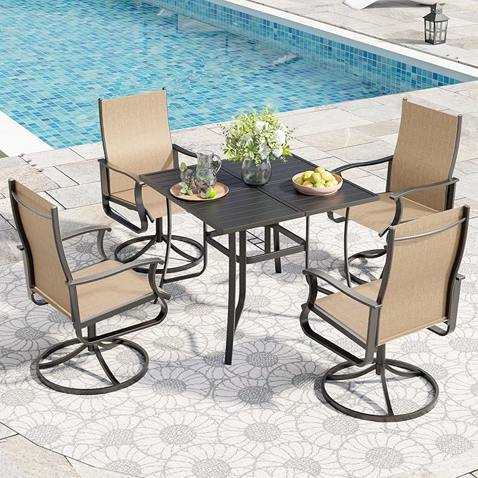 UDPATIO 5 Piece Outdoor Patio Table and Chairs Set with 37" Square Table & 4 Outdoor Swivel Patio Chairs with All Weather, Patio Table with Chairs, Outdoor Patio Dining Set for Lawn, Backyard