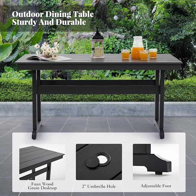 HDPE Outdoor Dining Set,6-Piece Outdoor Table and Chairs Include 4 Dining Chairs and 2 Pcs 62.5" Patio Dining Table with Umbrella Hole (Black)