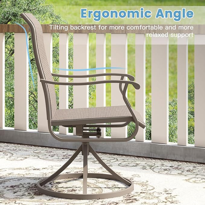 DIFY Patio Table and Chairs Set for 4, 5 Piece Outdoor Dining Set, 40.6" Grey Wood-Like Round Metal Dining Table with Umbrella Hole and 4 Sandshell Textilene Swivel Patio Chairs, for Garden Backyard