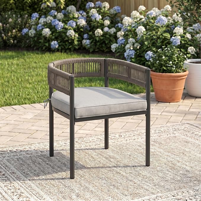 VICLLAX Patio Dining Set for 4-37.8" Square Table & Cushioned Seats, Grey