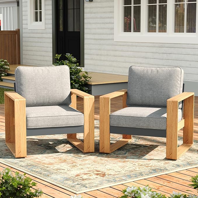 Oversized Aluminum Outdoor Patio Chair Set, 2-Piece Modern Sectional Conversation Sets with Fire Pit Table, Wide Seat and Thick Cushions