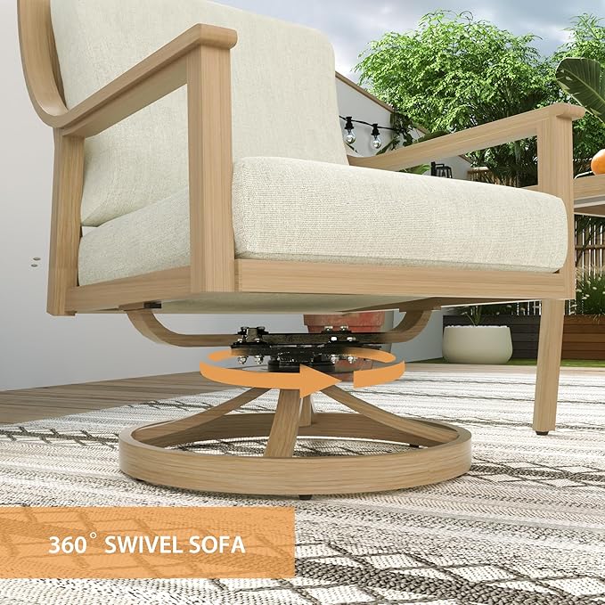 HAPPATIO 4-Piece Patio Furniture Set - Outdoor Aluminum Patio Conversation Set Includes 1 Loveseat, 2 Swivel Chairs, and 1 Coffee Table, Perfect for Porch, Deck, Garden, (Beige)