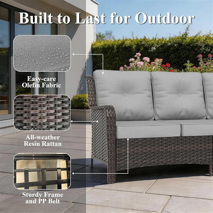 7-Piece Patio Furniture Set, Outdoor Thick Wicker Sectional Sofas with 2 Swivel Chairs, High Back Sectional Sofa Couch, Outdoor Conversation Set for Backyard, Porch, Deck, Grey