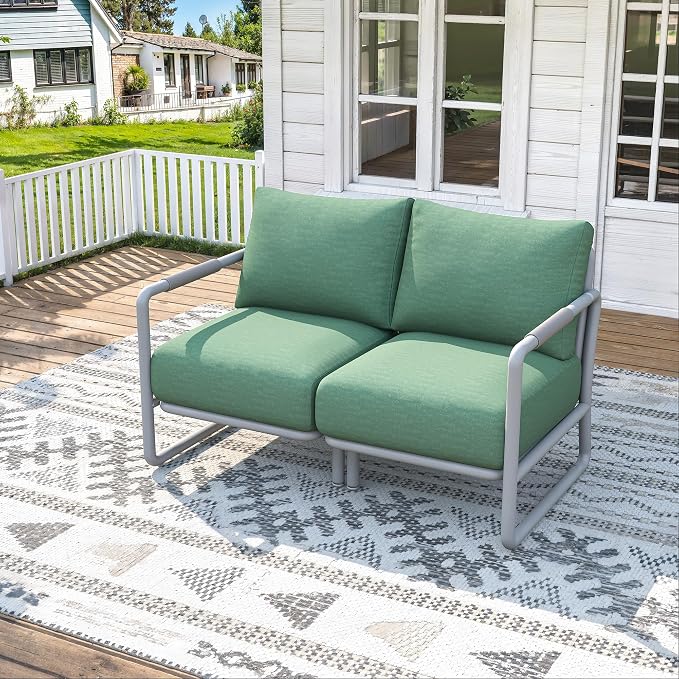2-Seater Outdoor Aluminum Loveseat with Cushions, Patio Sofa for Balcony, Deck, Backyard, Garden, Deep Seating Couch for Conversation & Relaxation, White