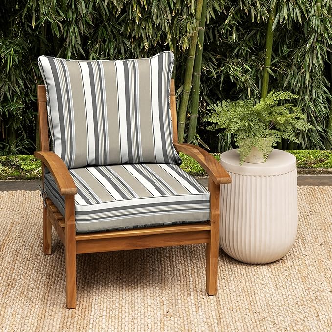 Arden Outdoor Deep Seat Cushion Set, Foam, 4-Pack, 24x24, Taupe Grey Stripe | earthFIBER, Sofa, Couch, Conversation Set, Premium High-Density Foam, Never Flattens, Mold and Mildew Resistant