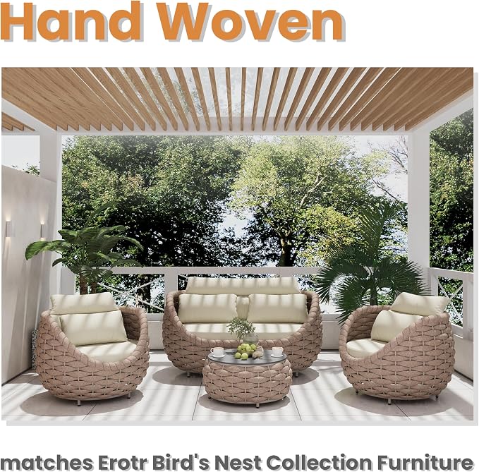 Short Round Patio Coffee Table: Hand Woven Rope Side Tables Assembled - Aluminum Outdoor Accent Table Modern - Metal Porch Furniture for 176lbs Deck Garden Balcony Hotel φ25.6''/65cm, Terracotta