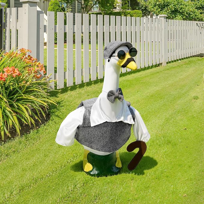 1 Set Old Man Porch Goose Outfit for 23 Inch Goose Statues | Includes Grandpa Porch Goose Clothes with Hat, Glasses, Mustache and Bow Tie for Summer Yard and Garden Displays
