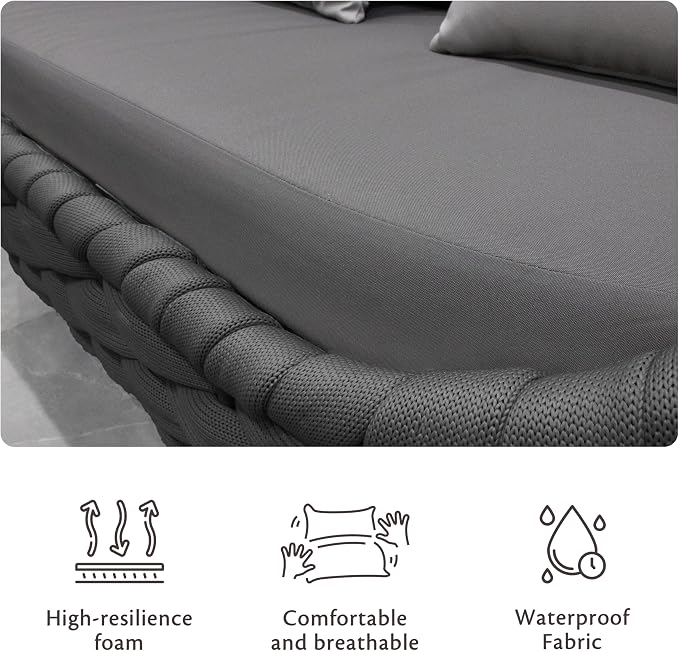 Conversation Set Aluminum Outdoor & Indoor Sofa Modern Patio Furniture Set with Soft Cushion and Coffee Table for Balcony Garden (Black)