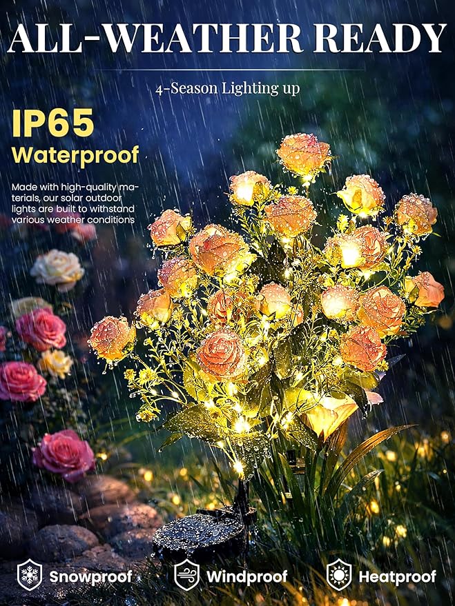 GIGALUMI Solar Lights Outdoor for Garden Decor, 2 Pack Solar Flower Lights Waterproof, 2 Lighting Modes 14 Roses for Pathway,Yard, Patio Decoration, Gardening Gifts for Women (Pink)