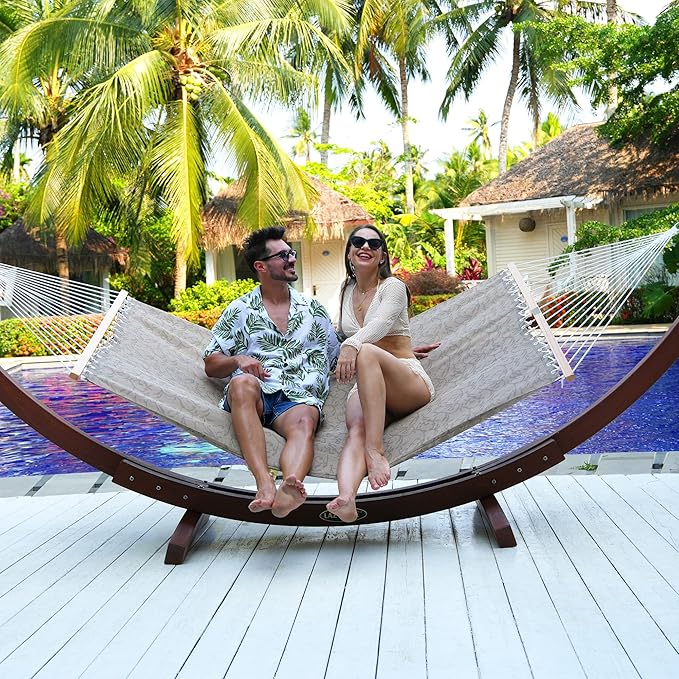 Lazy Daze Hammocks Quick Dry Hammock with Spreader Bar Textliene Fabric Double 2 Person Hammock with Chains Outdoor Patio Poolside Backyard Beach 450 lbs Capacity, Four Leaf Clover
