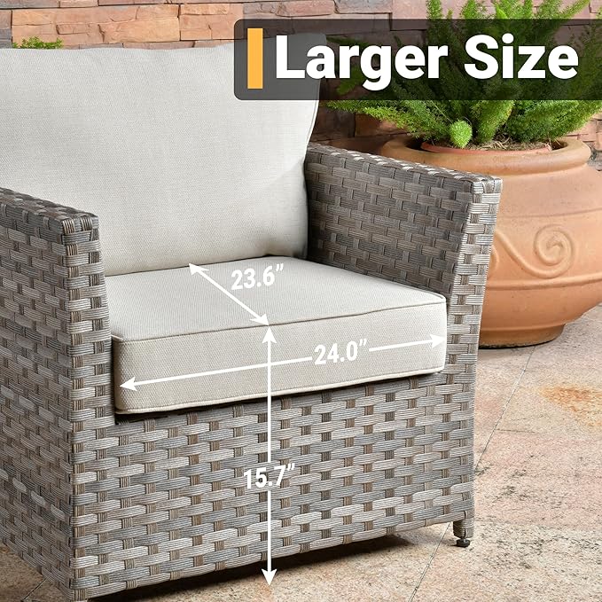 12 Pieces Outdoor Furniture Patio Sectional Sofa Couch Gray PE Wicker Conversation Sets with Ottomans Glass Coffee Table for Garden Poolside Backyard