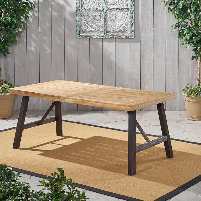 70.5'' Outdoor Patio Dining Table & 2 Bench for 4, Acacia Wood Farmhouse Dining Table Set Outdoor & Indoor Furniture for Patio Porch Garden, H-Shaped Base, 3-Pcs, Light Brown