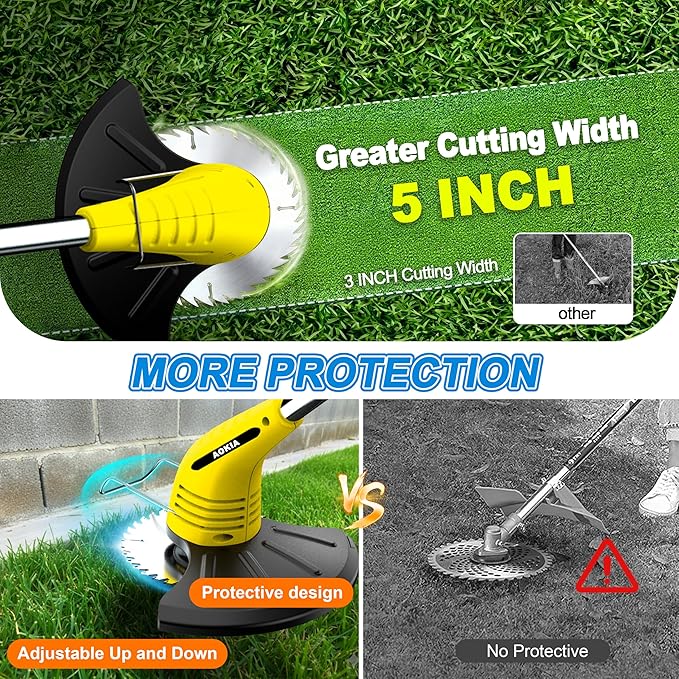 Aokia Electric Weed Wacker Cordless, 12V Battery Powered Weed Eater Cordless with Adjustable Pole (65inch), Lightweight Grass Trimmer Cutter/Edger/Mower with 2 Types Blade for Yard Lawn and Garden