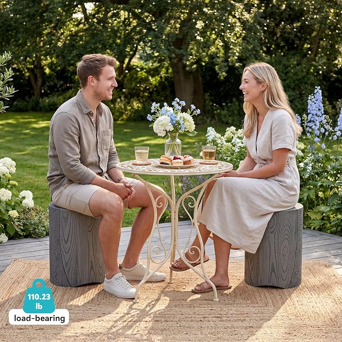 COSIEST MgO Concrete Round Side Table, Outdoor Patio Accent End Table Set of 2, Modern Coffee Table for Garden Balcony Backyard, Gray