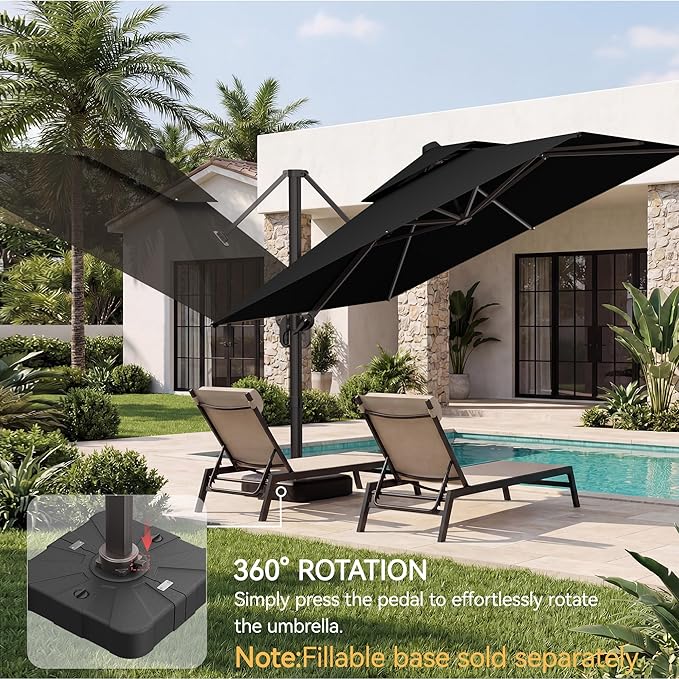 10x10 FT Patio Umbrella, Large Cantilever Double Top Heavy Duty Offset Umbrellas with 360° Rotation, Outdoor shade for Garden Deck Pool, Black