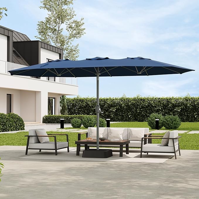 9x15 ft Large Outdoor Umbrella with Base Included, Extra Wide Patio Umbrella with UV Protection, Heavy Duty Backyard & Pool Umbrella with 12 Ribs for Garden Patio Balcony