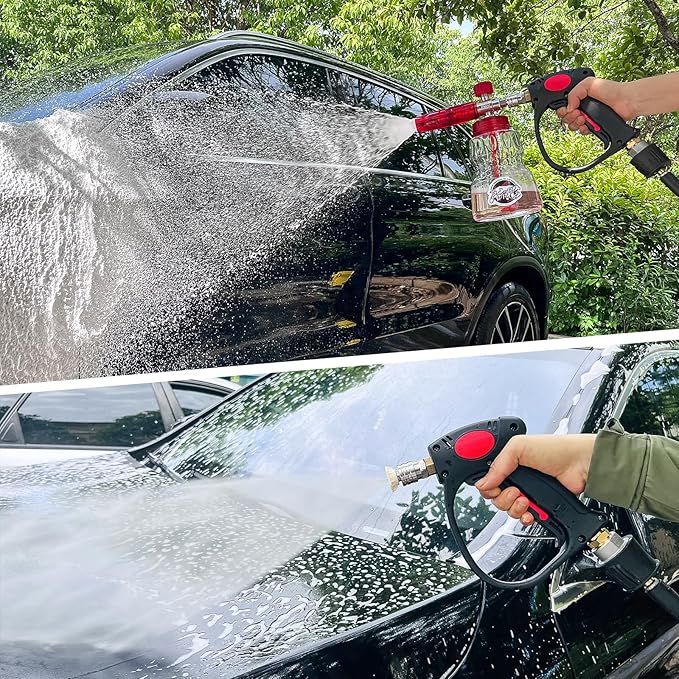 High Pressure Washer Spray Gun & Foam Cannon 32oz & Kink Resistant Hose 32ft Kit, Short Handheld & Water Hose Set, Compatible with Some of Ryobi, Greenworks, CRAFTSMAN Portland Most Brand Power Washer