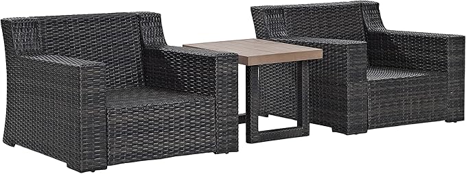 Crosley Furniture Beaufort Beaufort 3-Piece Outdoor Chair and Side Table Set, Wicker Patio Conversation Sets, Brown with Mist Cushions