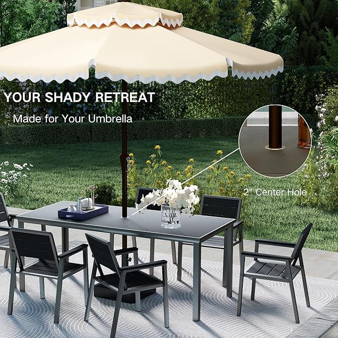 Kingdura 7 Piece Patio Dining Set for 6, HDPE & Aluminum Outdoor Table & Chairs with Umbrella Hole, All-Weather Outdoor Furniture Patio Conversation Set for Lawn Pool Backyard, Blue