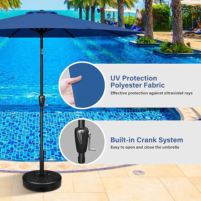 HealSmart 2pcs 9ft Patio Umbrella with Push Button Tilt/Crank, Outdoor Table Market Yard Umbrella with 8 Sturdy Ribs for Garden, Backyard, Deck, Pool, Blue