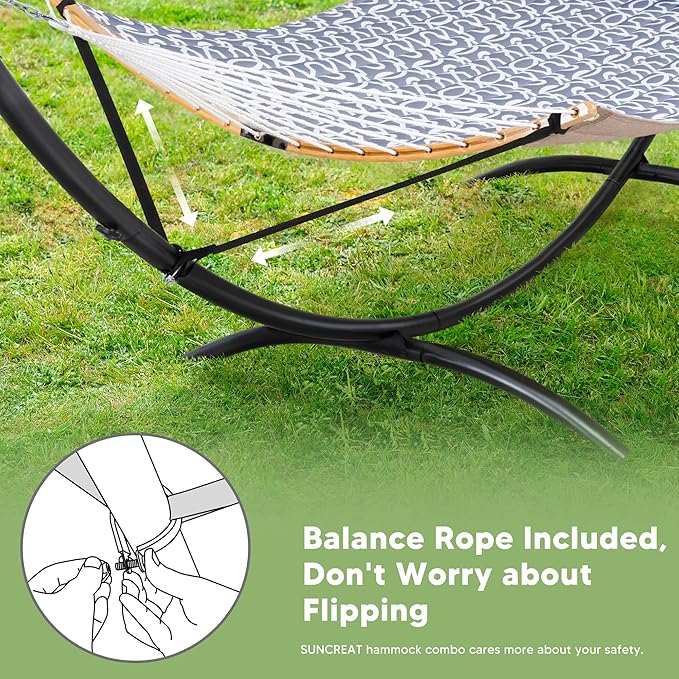 SUNCREAT Portable Outdoor Hammock with Stand, Double Hammock with Stand for Outside, Patent Pending, Gray