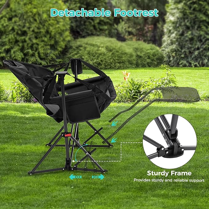 Ainfox Hammock Camping Chair with Footrest, Foldable Hammock with Stand for Adults Swinging Camp with Cup Holder for Outdoor Patio Lawn Black