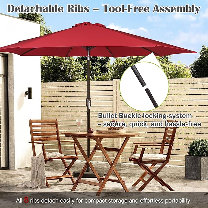 Blissun 10FT Outdoor Patio Umbrella, Outdoor Table Umbrella, Yard Umbrella, Market Umbrella with 8 Sturdy Ribs, Push Button Tilt and Crank