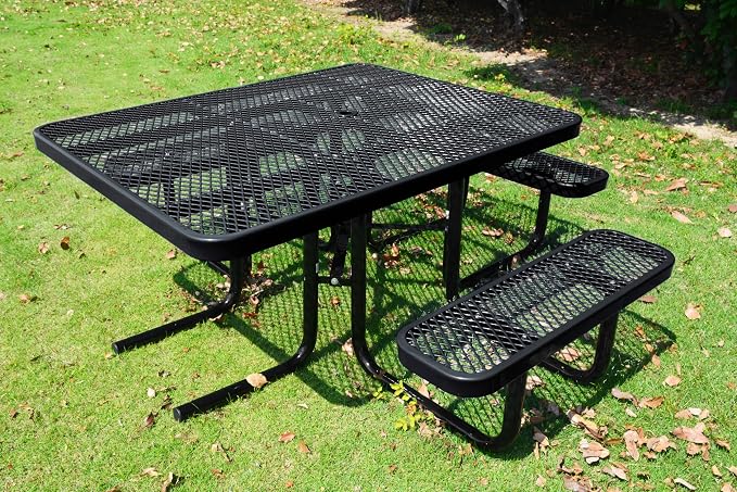 ADA Outdoor Picnic Table, Expanded Metal, Wheelchair Accessible (Black, 46 Square)