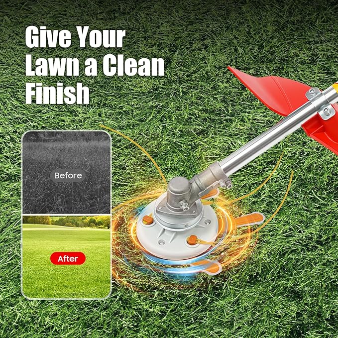 Gas Powered Weed Eater, 26cc 2-Stroke Cordless Lawn Edger Gas String Trimmer with Two Blade Heads, Trimmer Power Gasoline Chainsaw for Home Lawn, Orchard Mowing, Tea Garden Mowing