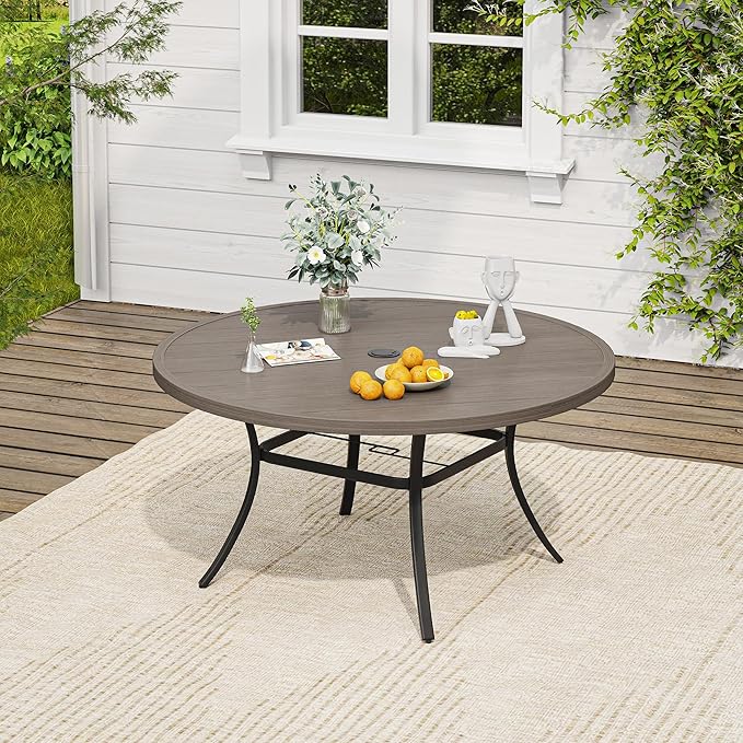 VICLLAX Outdoor Table and Chairs Set for 6, Patio Dining Set of 50 Metal Round Patio Table with Umbrella Hole & 6 Swivel Outdoor Dining Chairs for Backyard Lawn, Grey & Antique Grey