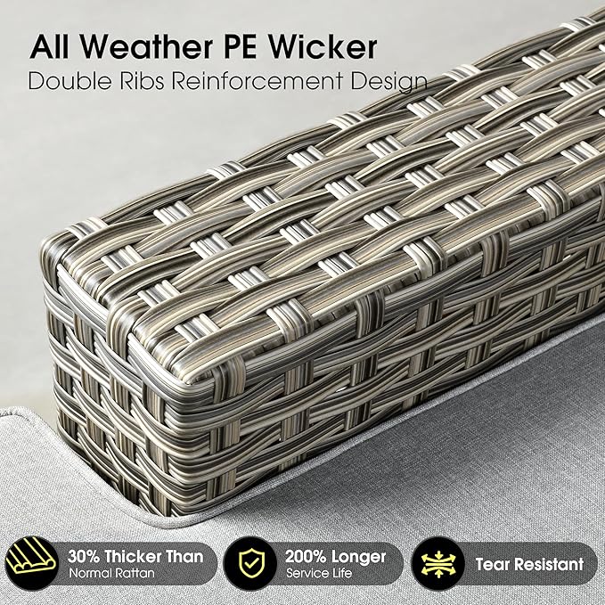 Outdoor Sectional Patio Furniture Set,9 Pieces All Weather Rattan Wicker Conversation Sets,Out Door Furniture with Ottoman Single Chair,Light Grey