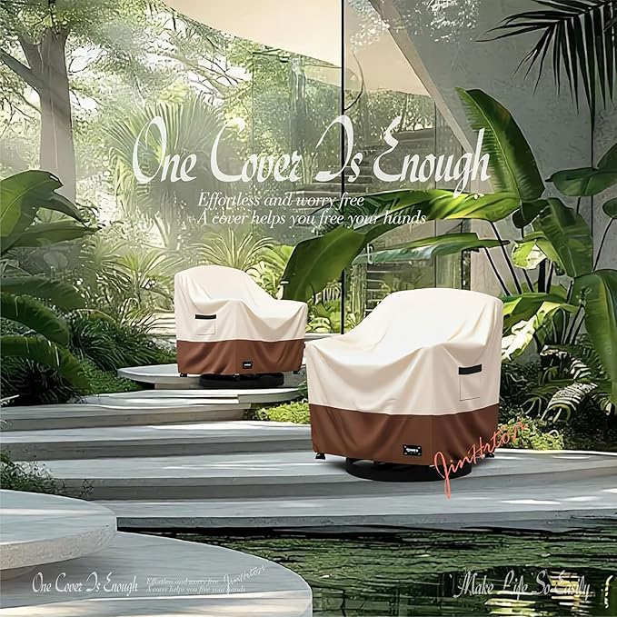 JinHrtoyi Outdoor Chair Covers 2 Pack,30Wx34Dx38H inches Patio Chair Cover,100% Waterproof Heavy Duty Outdoor Furniture Covers Waterproof,Beige&Brown Modern Style Patio Furniture Cover