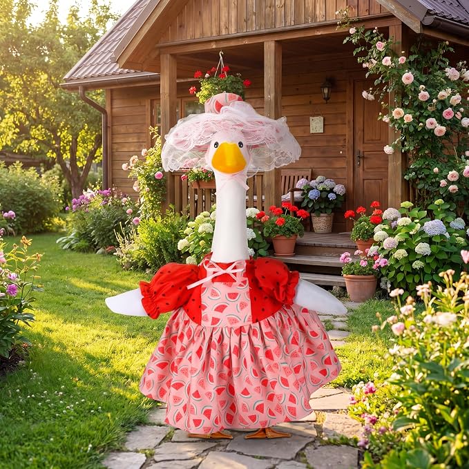 Abbylike Watermelon Porch Goose Outfit Summer Watermelon Costume Clothes for 23'' Goose for Garden Porch Statue Yard Pathway Decorations