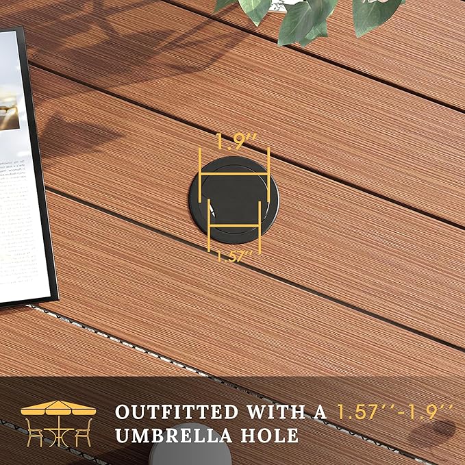 VICLLAX 5 Pieces Patio Dining Set for 4, Outdoor Furniture Set Includes 37.8" Square Outdoor Table and 4 Patio Swivel Chairs for Lawn Garden, Walnut Tabletop and Mixed Brown Fabric